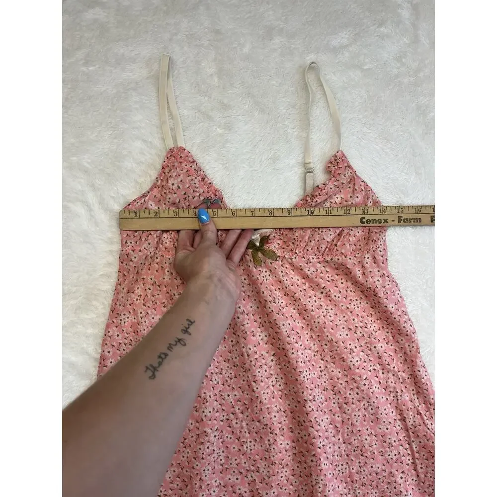 Victorias Secret Y2K Pajama Set Sz M Pink Ditsy Floral Babydoll Tank Capri Pant - Picture 3 of 15